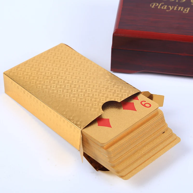 24 K Золотая фольга настольная игра Сетка шаблон игральные карты с хорошая деревянная вешалка коробка