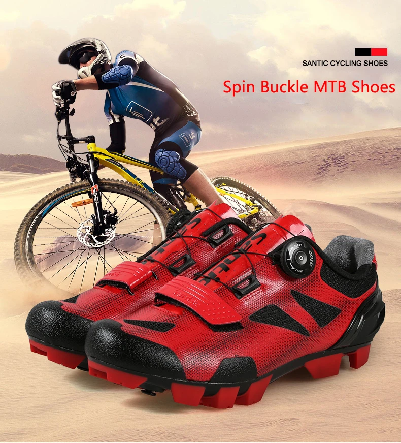 Santic Men Breathable Bicycle Cycling Shoes Professional MTB Mountain Bike Shoes Quick Dry PU Soft Elastic Lock Riding Shoes