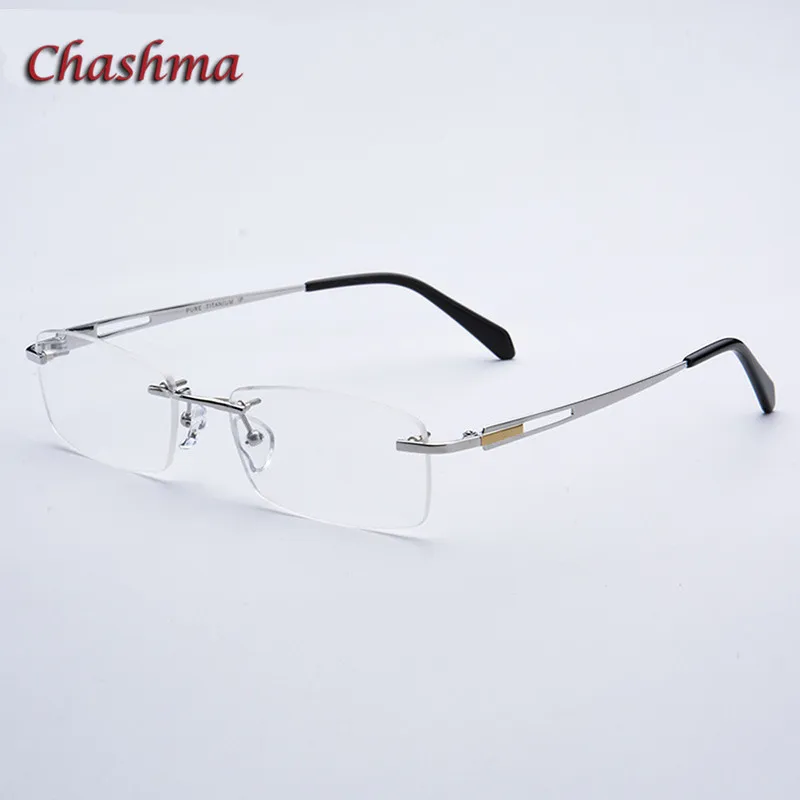 

Chashma Wide Face Rimless Glasses Pure Titanium Frame Men Eyewear Ready Prescription Graduation Glasses with Recipe