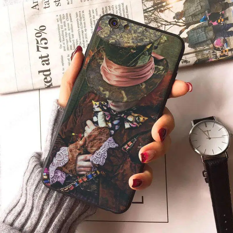 MaiYaCa Алиса в стране чудес Mad Hatter Джони Депп роскошные высокого класса аксессуары для телефонов iphone X 8 8 плюс черный чехол и