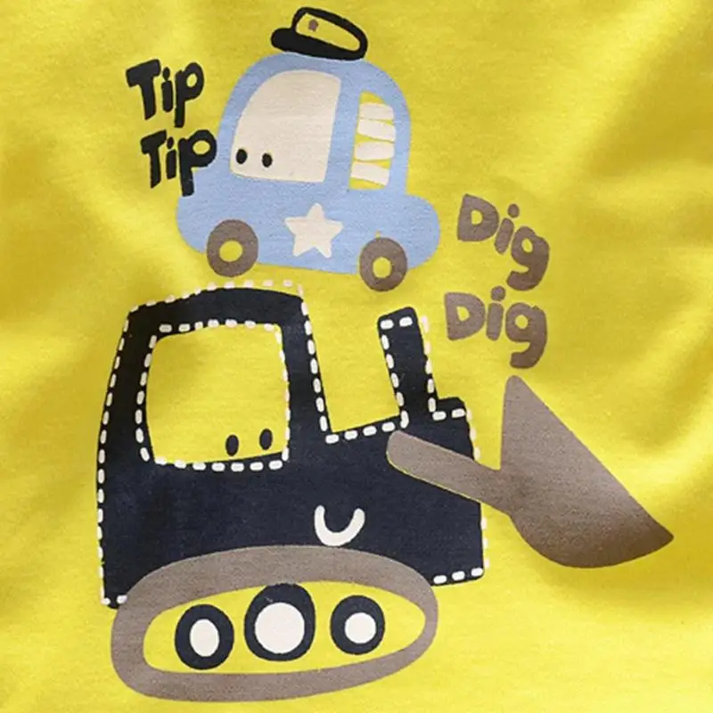 Весенние мягкие мальчиков 2 шт. Костюмы комплект мультфильм экскаватор футболка