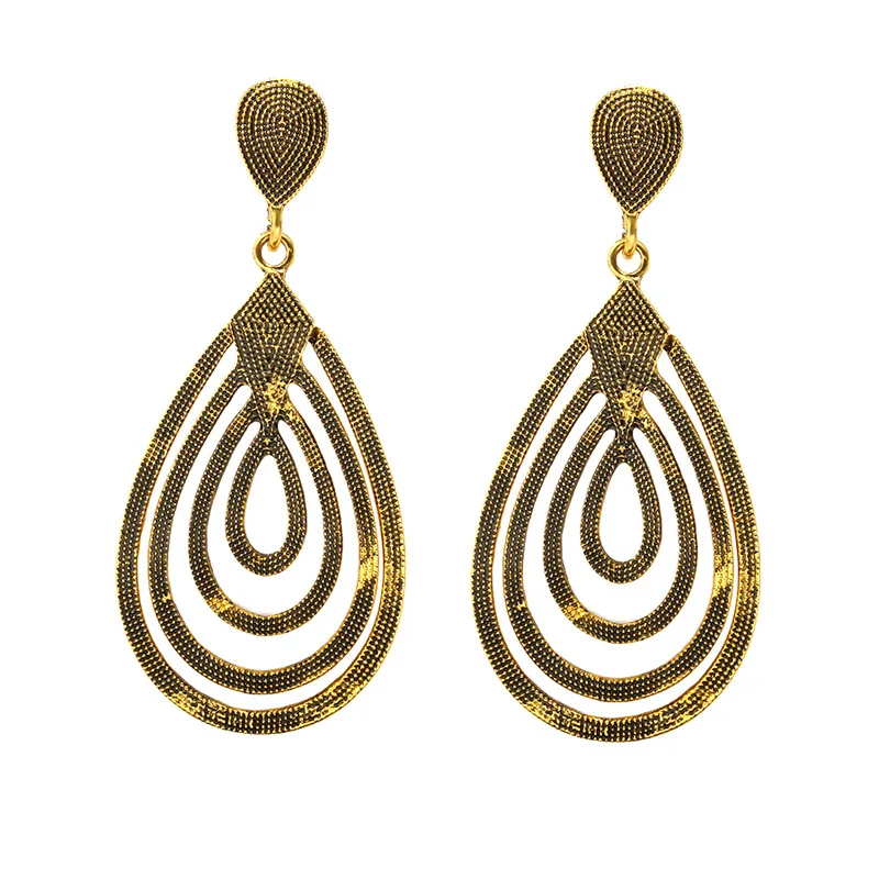 Dangle Long Earrings Women Antique Gold Silver Color Big Hollow Out Water Drop Earring Ear Jewelry Statement Eardrop Pendientes | Украшения