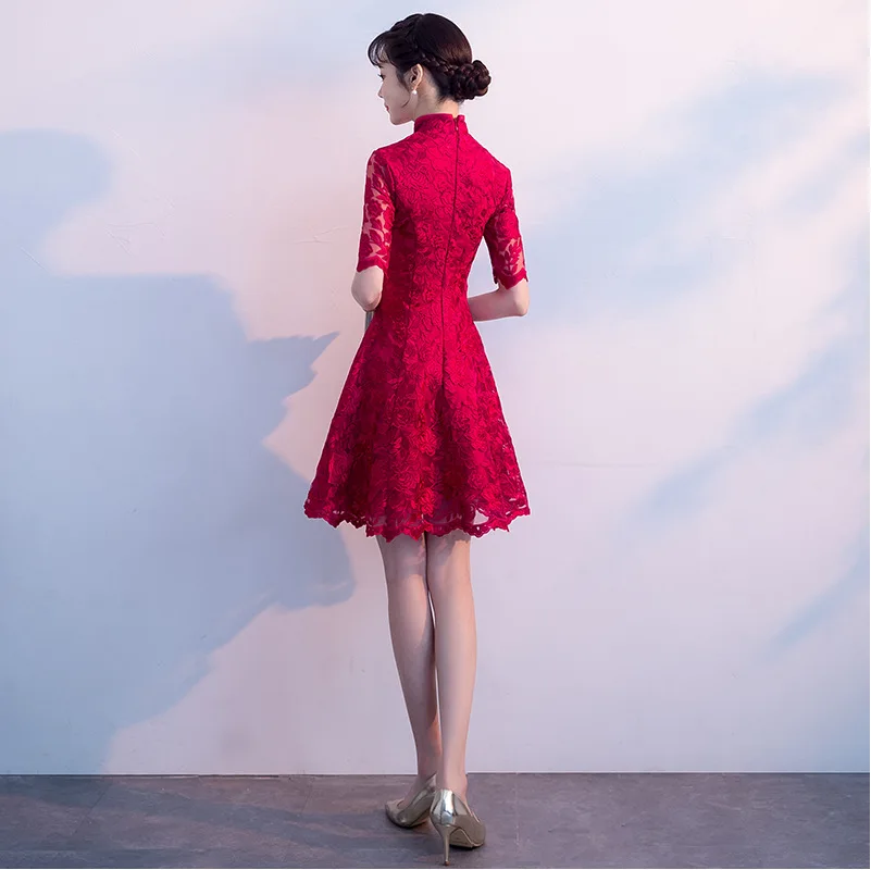 Красное китайское платье с вышивкой Qipao сексуальное Ципао повседневное женское