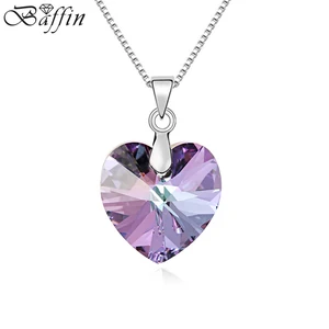 BAFFIN Original Crystals From Swarovski Heart Pendant Necklace for Women Silver Color Maxi Collares Lovers Valentine's Day Gift