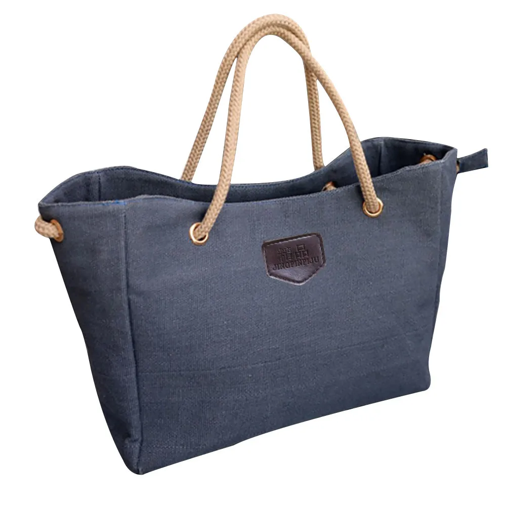 Синий Летняя популярная новая горячая распродажа женские модели однотонная женская холщовая большая сумка на молнии трендовая Простая Сумка Для Покупок Сумка через плечо - Цвет: Синий