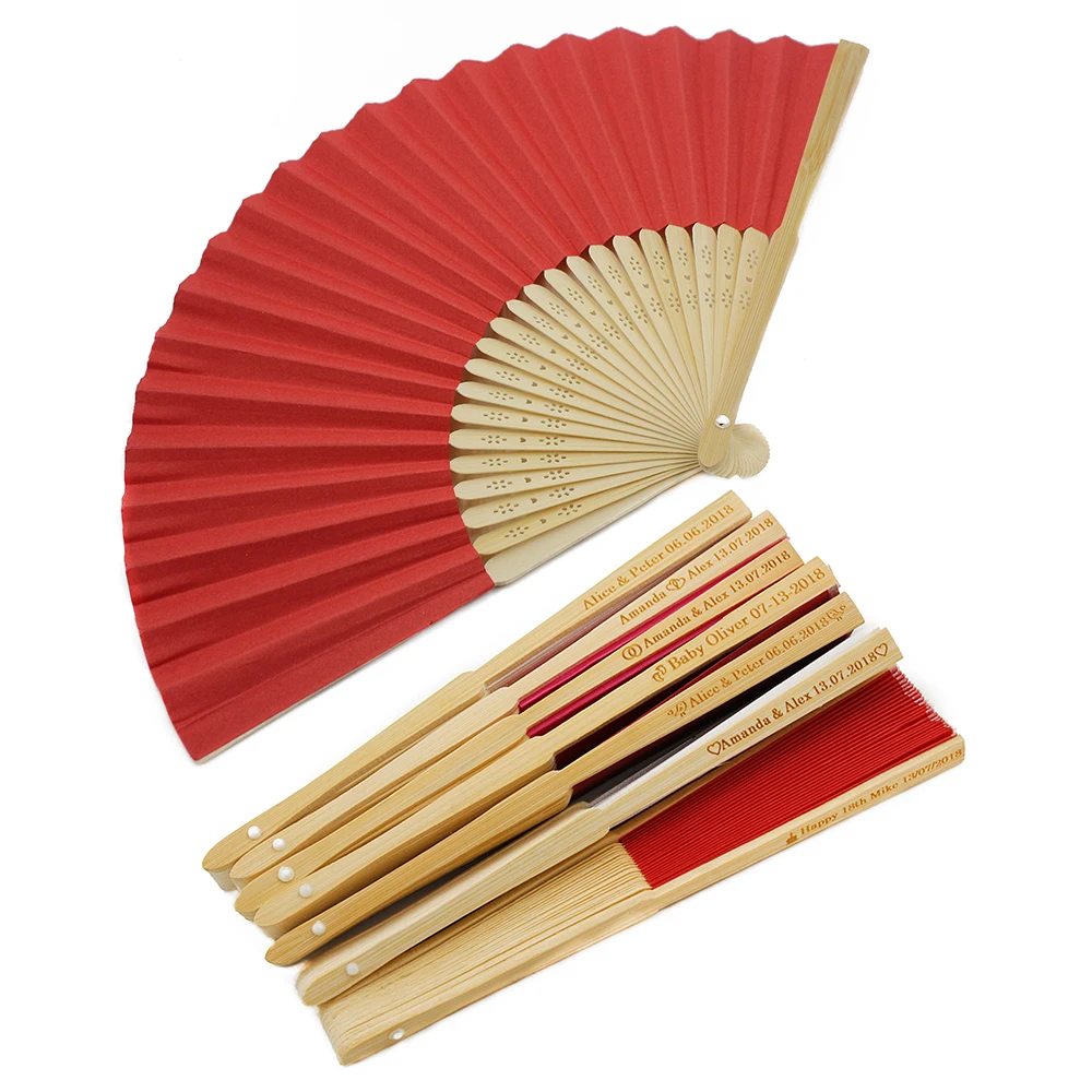 

50 шт. * персонализированный женский веер из бамбука и бумаги, с вырезами, для улицы, для танцев, для свадебной вечеринки, подарок для будущей мамы