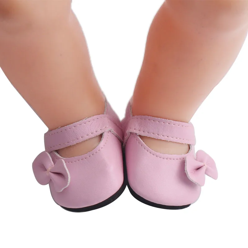 

40-43 Cm Baby Boy Dolls Shoes Leather Pink Bow Dress Shoe American Newborn Cute Toys Accessories Fit 18 Inch Girls Gift g9