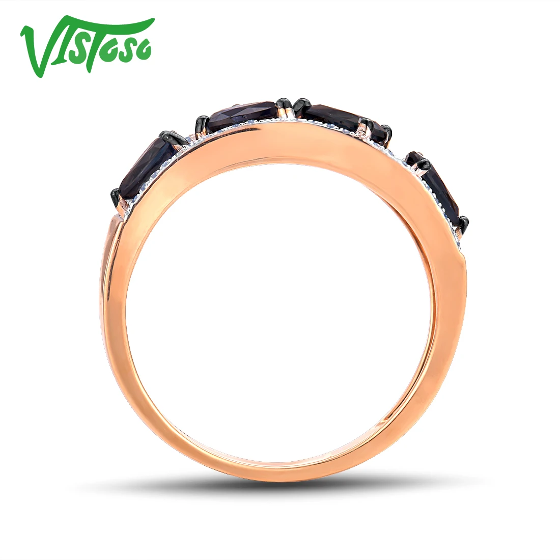 VISTOSO 14K 585 Розовое Золото Блестящий Бриллиант необычный синий сапфир подлинное кольцо для женщин помолвка юбилей элегантные изысканные украшения