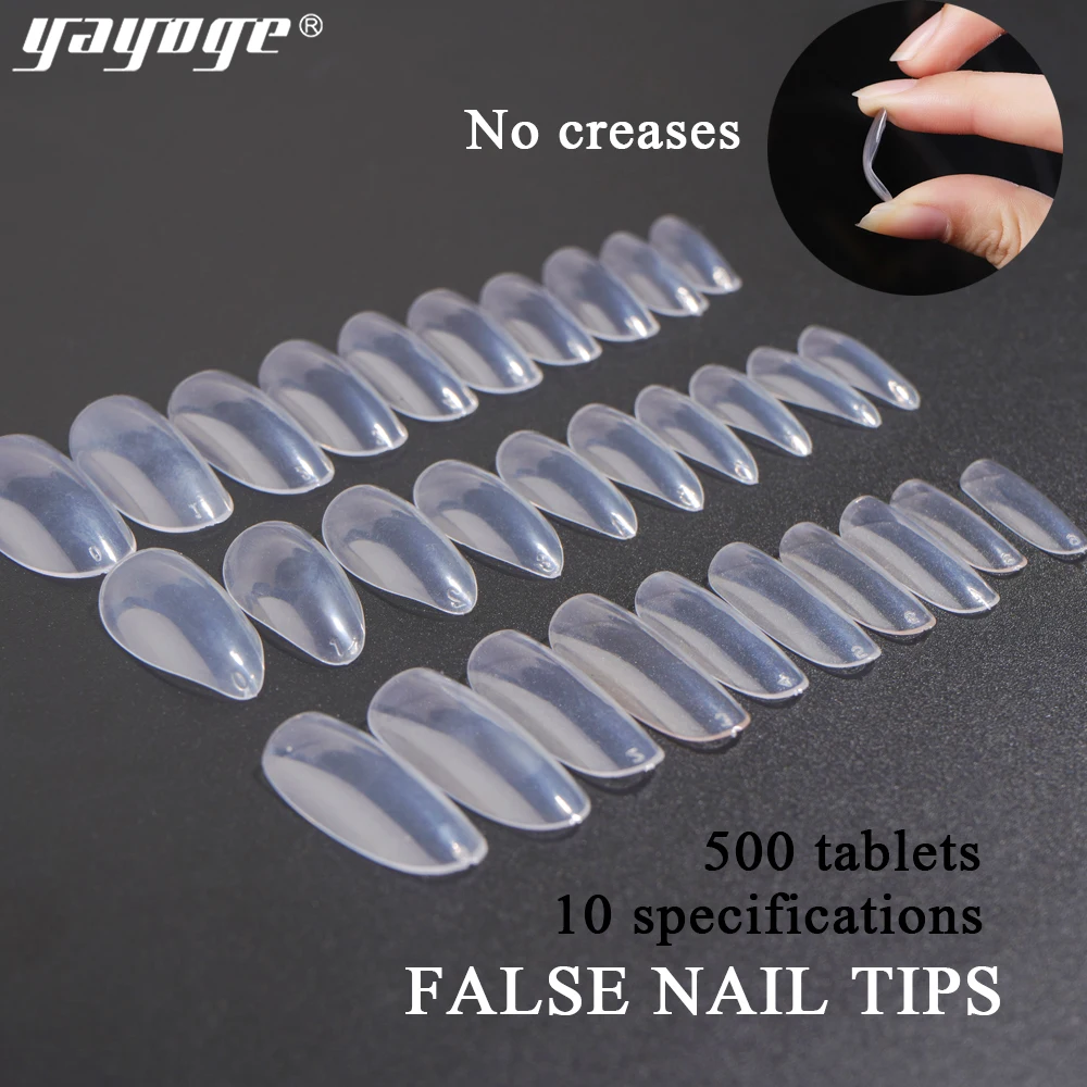 Yayoge накладные ногти, 500 шт., короткие овальные, 10 размеров, прозрачный белый, натуральный цвет, для салона, накладные ногти, инструменты для маникюра, сделай сам