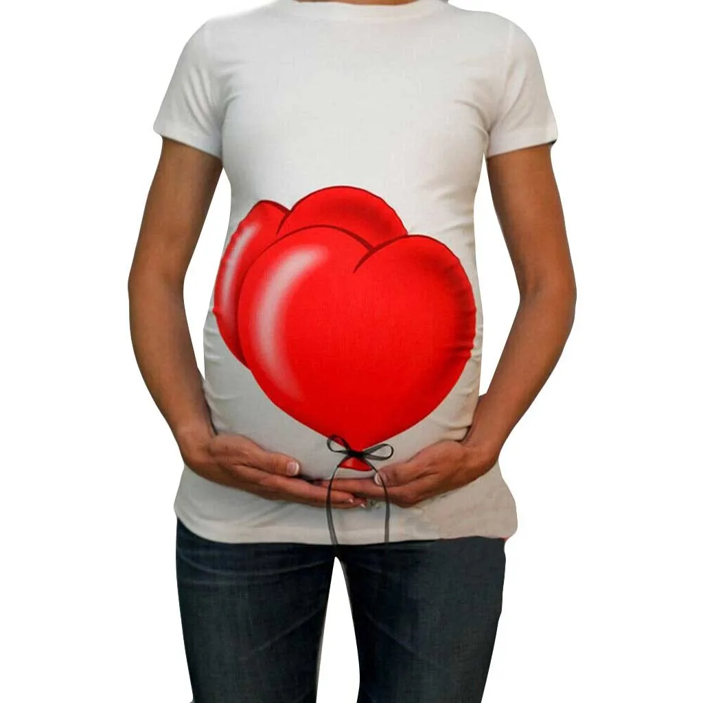 Женские блузки для беременных топы Милая футболка с забавным сердцем принтом