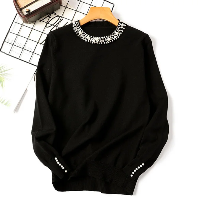 Korean Beading Luxury Sweater Women 2022 Autumn winter Streetwear fashon Tricot Pearl Basic Jumper Pull Femme Pullover | Женская одежда