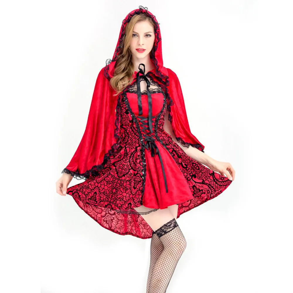 

New Little Red Riding Hood Costume For Adult Women Queen Dress Halloween Party Uniform Cosplay Costume