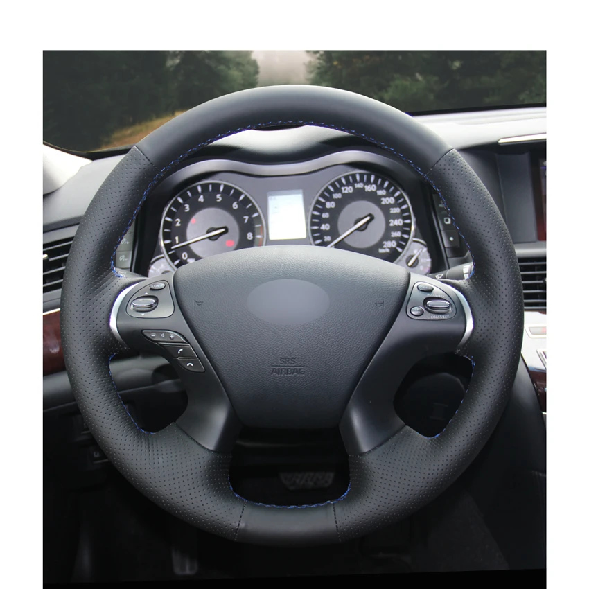 Hand-stitched DIY Black PU Artificial Leather Car Steering Wheel Cover for Infiniti JX35 2013 M M25 M35 M37 M56 Q70 QX60 Nissan