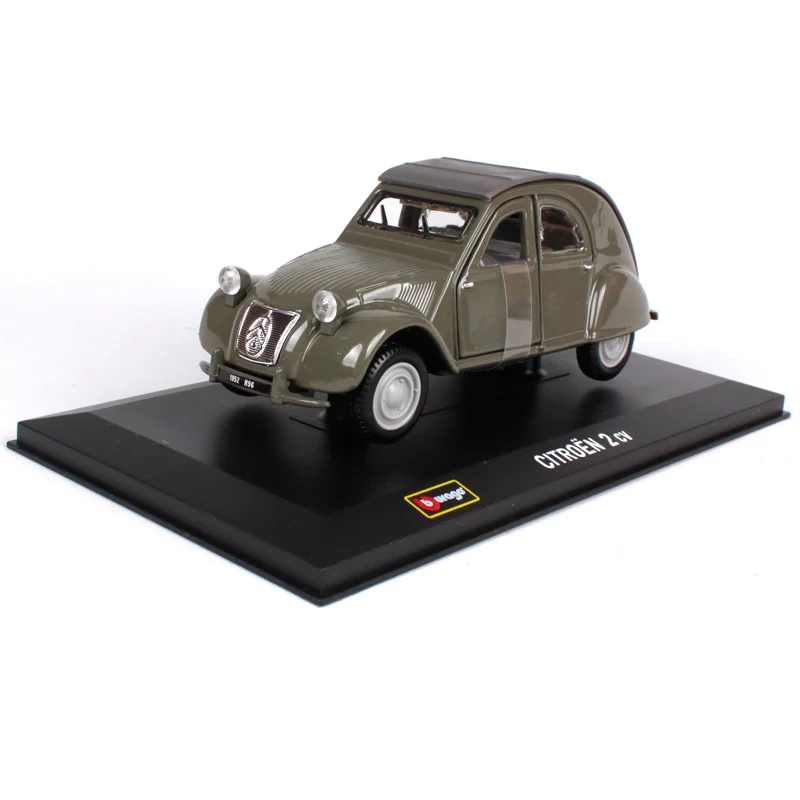 Bburago 1:32 винтажный 1952 Citroen 2cv серый автомобиль литье под давлением с базой открытые