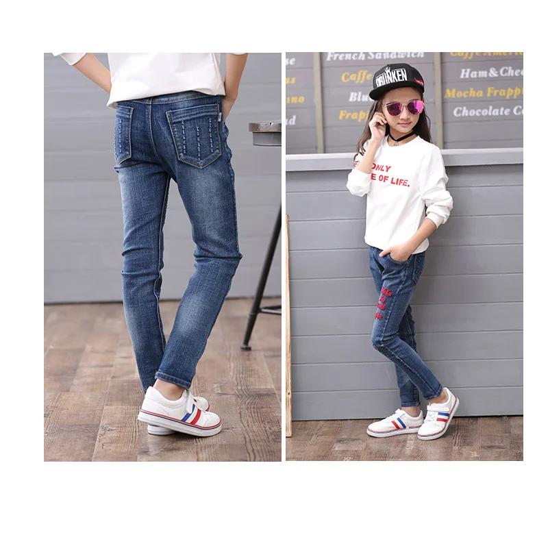 

4-12Y Teenager Fashion Denim Long Pants Boys girls Slim Straight Jeans Boy Casual Trousers Kids Baby Children clothes