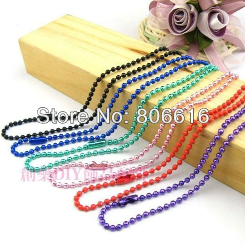 

(2mm/W 70cm/L) 20Strands/Lot Mix 5 Colors Colorful plated Ball Chain With Connector Jewelry Chains Findings & Accessories