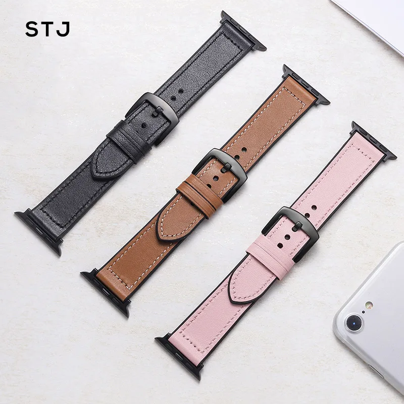 STJ кожаный силиконовый ремешок для Apple Watch серии 3/2/1 38 мм 42 браслет iwatch 4 40 44