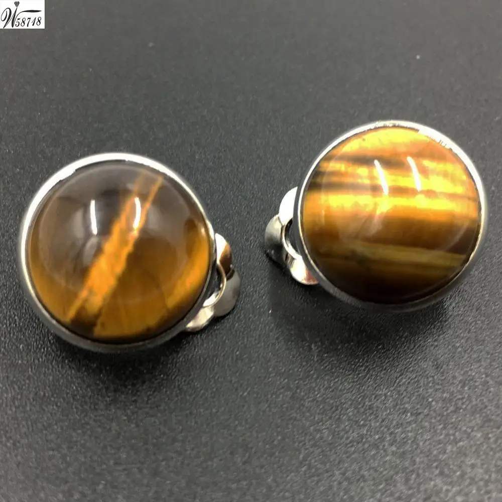 Tiger Eye MC6988 Тигровый глаз лазурит малахит авантюрин опал Howlite Кристалл Unakite Jaspe Абалон раковина искусство овальные клипсы WB659 - Окраска металла: Tiger Eye MC6988