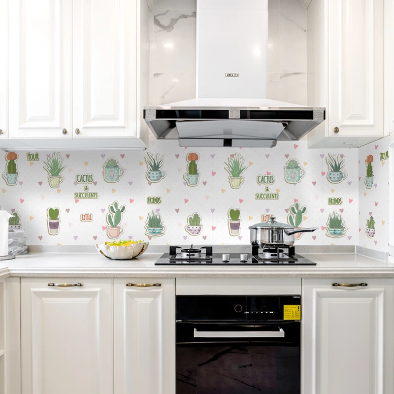 60*200cm Kitchen oil-proof wall stickers cooker high temperature waterproof tile cabinet range hood refurbished wallpaper