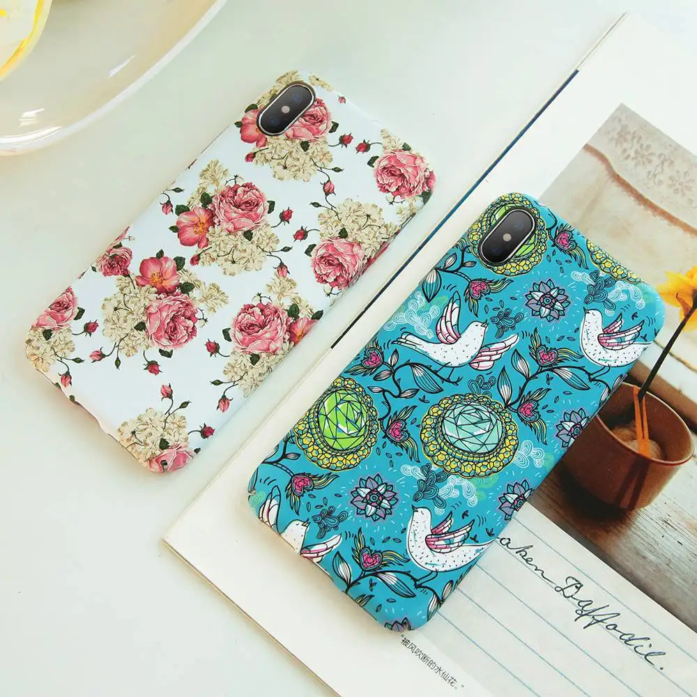 KISSCASE Court Flower Phone Case For iPhone X 6 6s 7 8 Plus Matte Vintage Decal Cases 6S Hard Cover Capa |