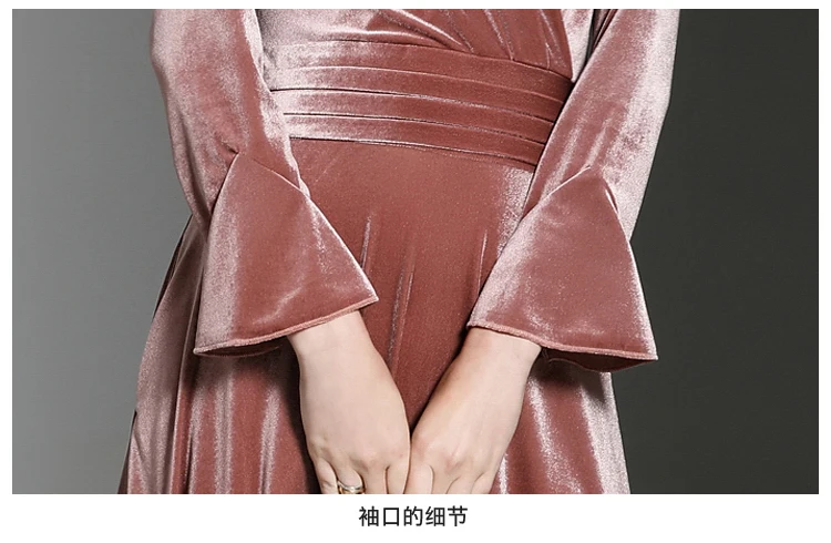 

Winter Women Flare Sleeve Velvet Midi Dresses Vetement Femme 2018 Vestidos Mujer V-neck Long Christmas Party Dresses