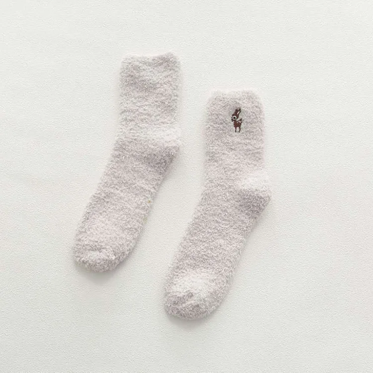 Beige deer PEONFLY вышивка кошка утолщение женщин хлопка Утепленная одежда сна Смешные Милые носки чулочно-носочные изделия зима kawaii 5 пар/лот осень зима - Цвет: Beige deer