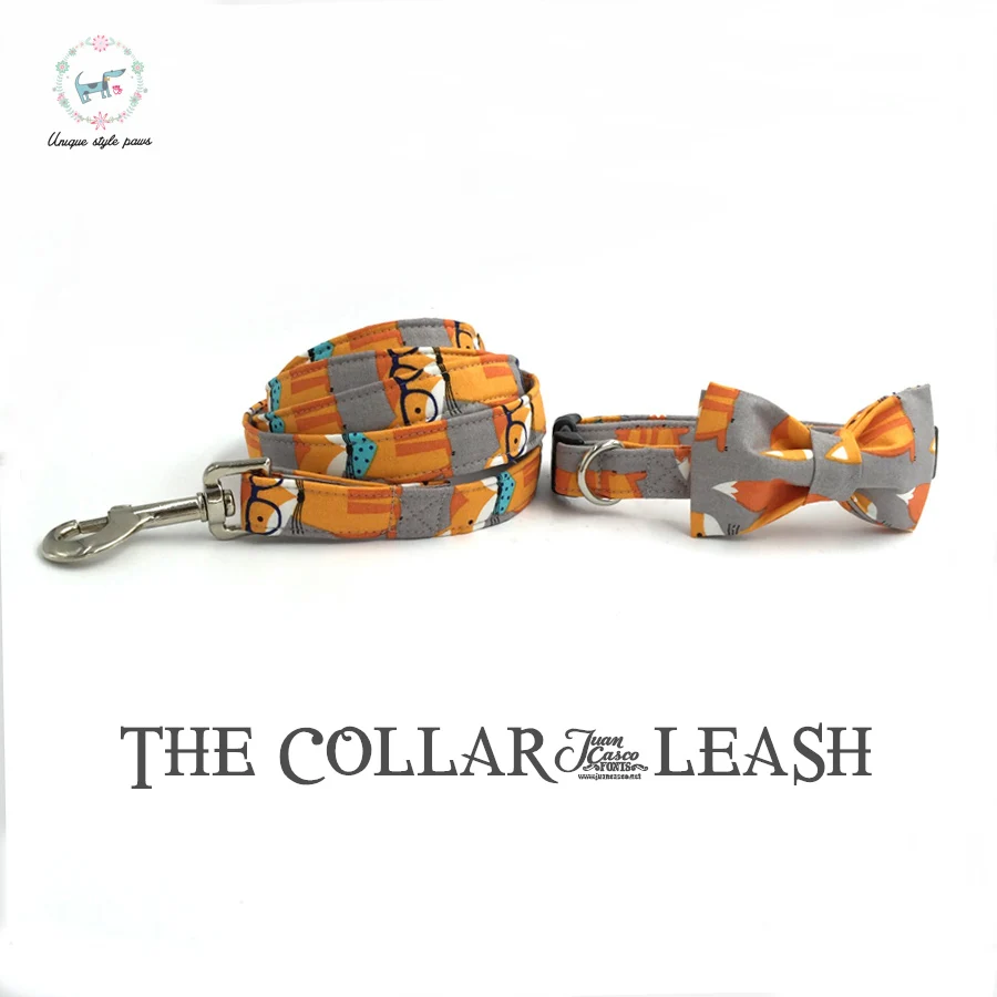 Ошейник и поводок для собак Fox персональный регулируемый комплект из 100% хлопка с