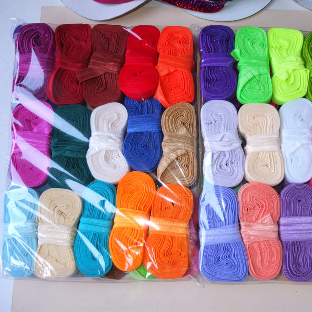 80 Colors Available 5/8'' Fold Over Elastic Ribbon Sewing elastic bands Hair Elastic fabric DIY Hair bow Apparel Accessories