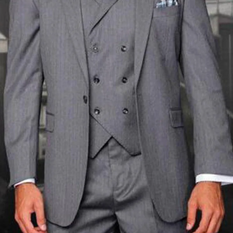 

Gray Business Men Suits Formal Style 3 Piece Wedding Groom Tuxedos Notched Lapel Male Fashion Costume Jacket with Pants Vest