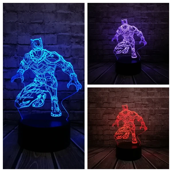 Герой Marvel мультфильм Мстители Черная пантера 3D лампа Mulitcolor USB зарядка светодиодный ночник Праздничная Вечеринка настроение Лава дети игрушка подарок - Испускаемый цвет: 3 color change