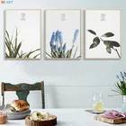 Картина на холсте искусство жизни настенное искусство синие цветы листья трава плакаты растительные принты скандинавские картины украшение столовой