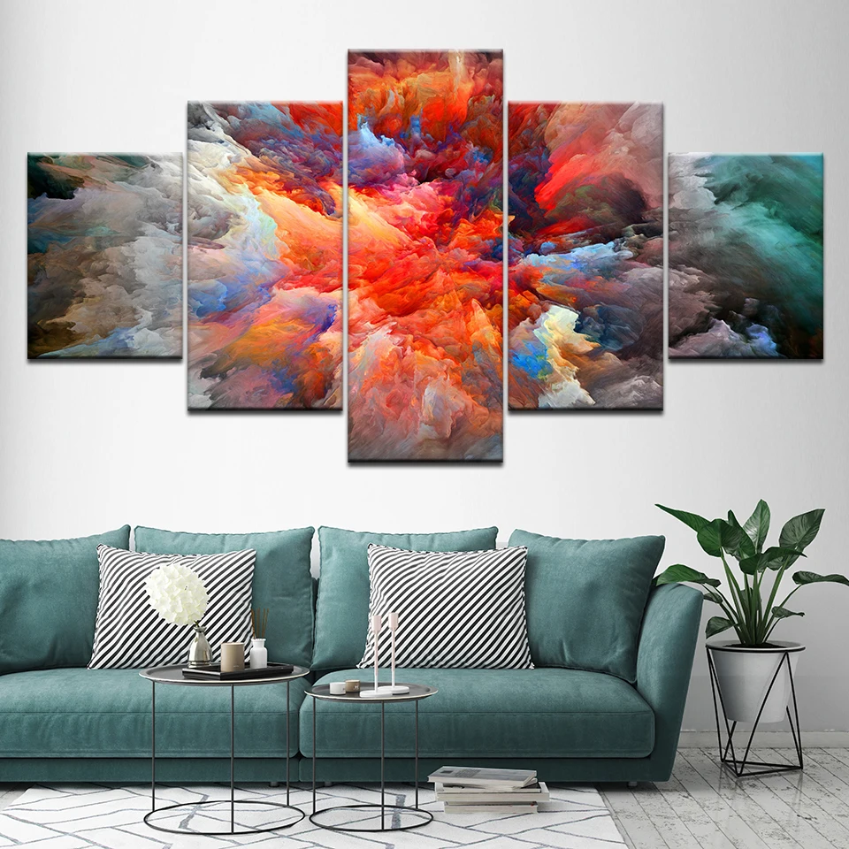 Холст Краски ing абстрактный дым взрыв 5 предмета в комплекте Wall Art модульная обои