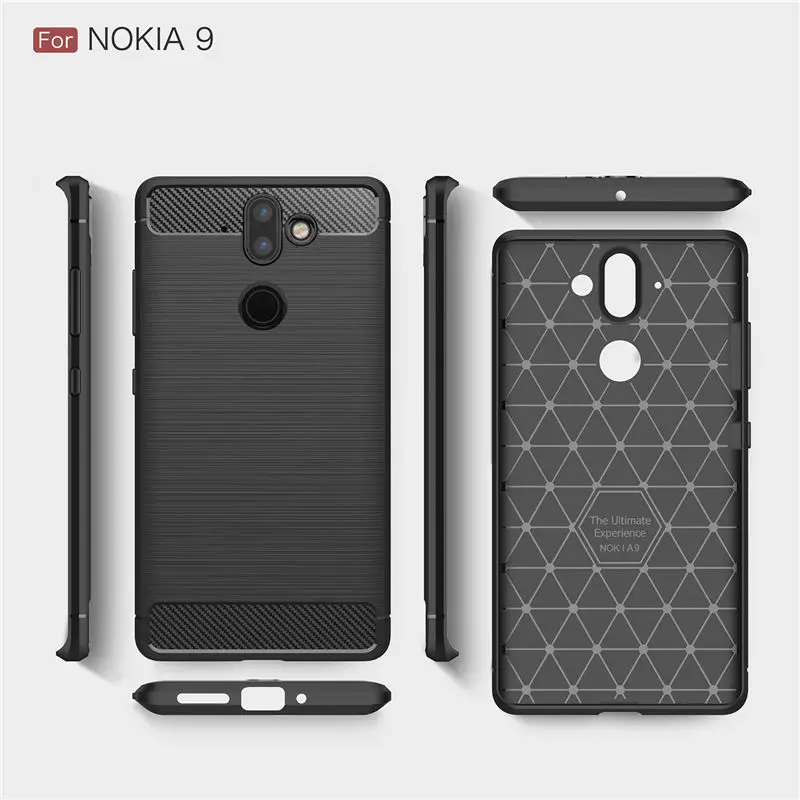Высокое качество Мягкий силиконовый чехол для Nokia 9 Slim Armor углеродного волокна