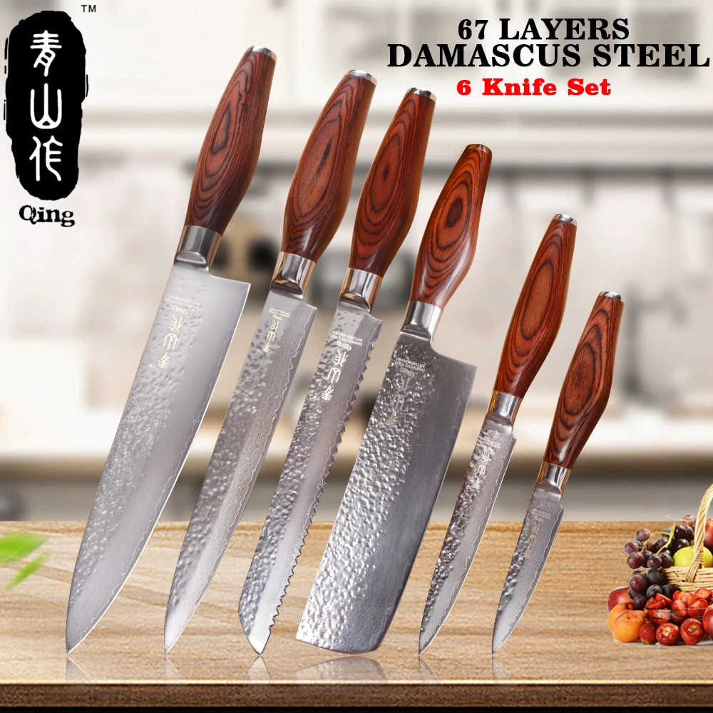 QING 67 Layer VG10 стальные инструменты для приготовления пищи цветные деревянные ручки