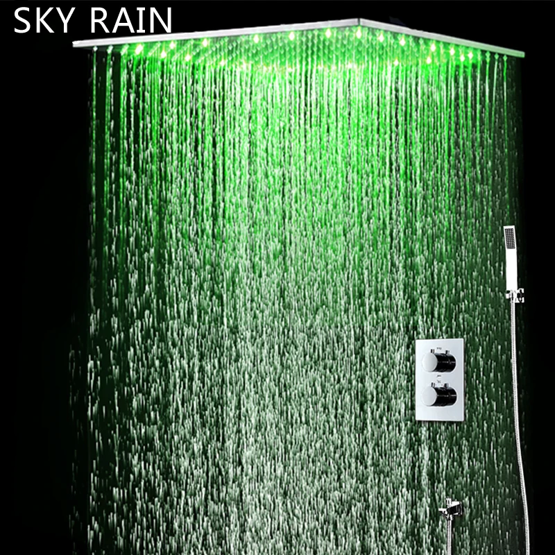 SKY RAIN 20 дюймов 304 SUS насадка для душа с высоким потоком термостатический клапан светодиодный душевой кран