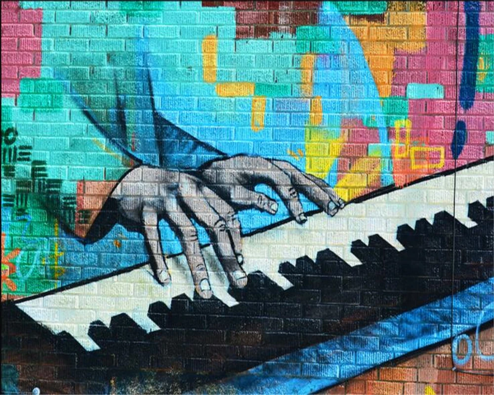 

Beibehang Custom modern fashion wallpaper hand painted graffiti playing piano music personality photo wall painting wallpaper