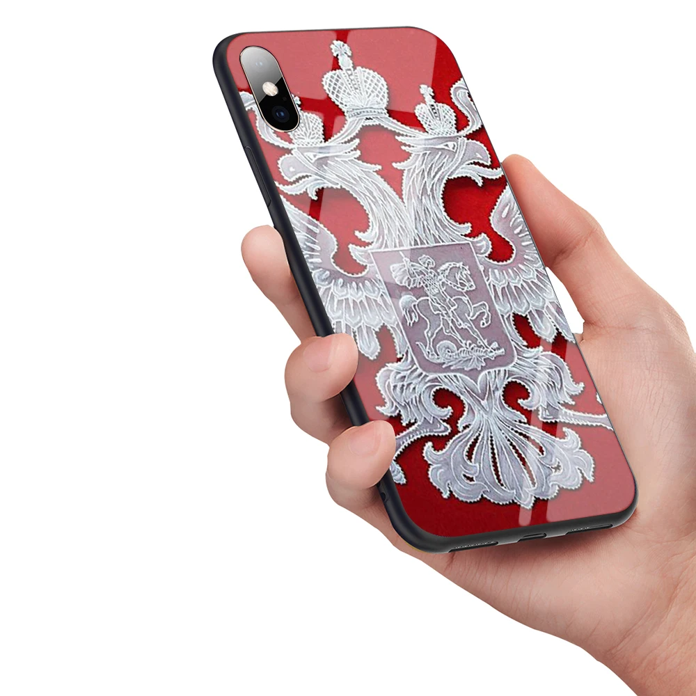Lavaza Россия герб двуглавый орел закаленное стекло мягкий чехол для iPhone 6 6S 7 8 Plus 5 5S
