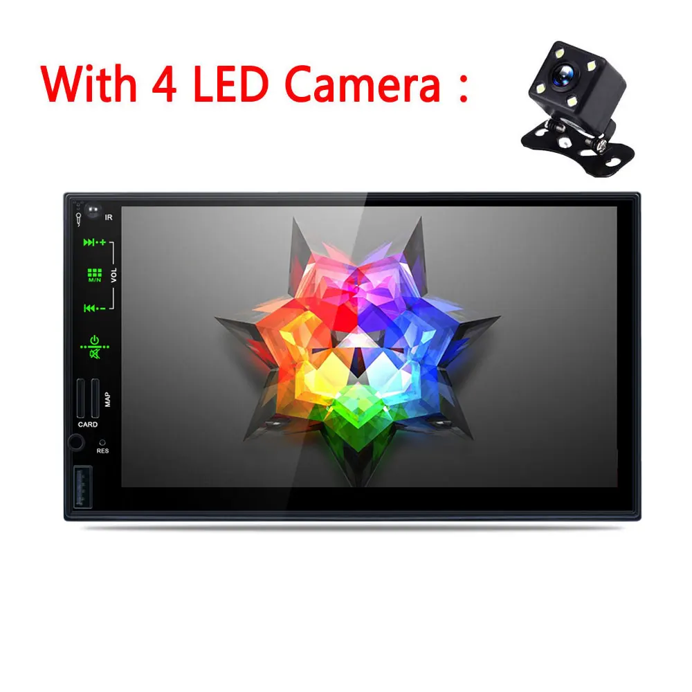 With 4 LED Camera Podofo 2 Din автомагнитола 7 ''сенсорный экран автомобильный мультимедийный плеер зеркальная связь MP5 стерео Bluetooth USB TF FM авто радио - Цвет: With 4 LED Camera