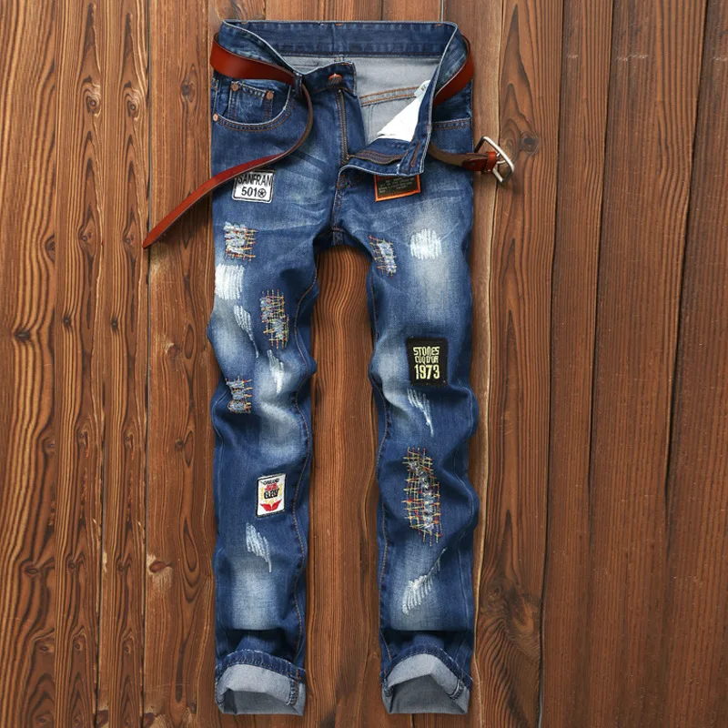 

Мужские джинсы ACRMRAC, облегающие прямые джинсы большого размера с вышивкой в стиле пэчворк, мужские джинсы E20