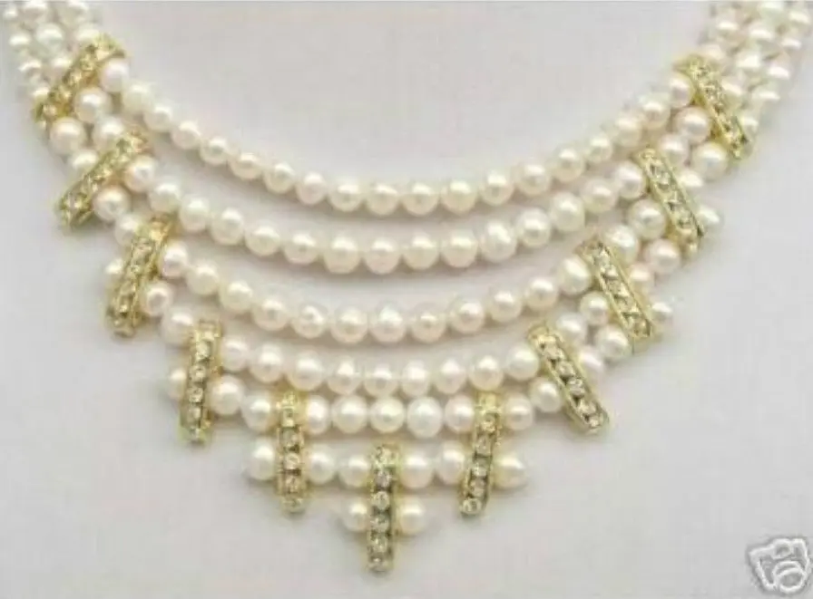 

New Stunning 3 Rows 8MM White FW Pearl Necklace AAA>>>Free shipping