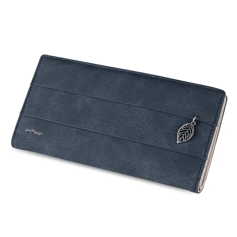 Navy Blue Long 3 размера, новинка, Женский кошелек с застежкой в виде листьев, модные короткие длинные кожаные кошельки для монет, держателей карт, для девушек, для денег, телефона, клатч, Carteras - Цвет: Navy Blue Long