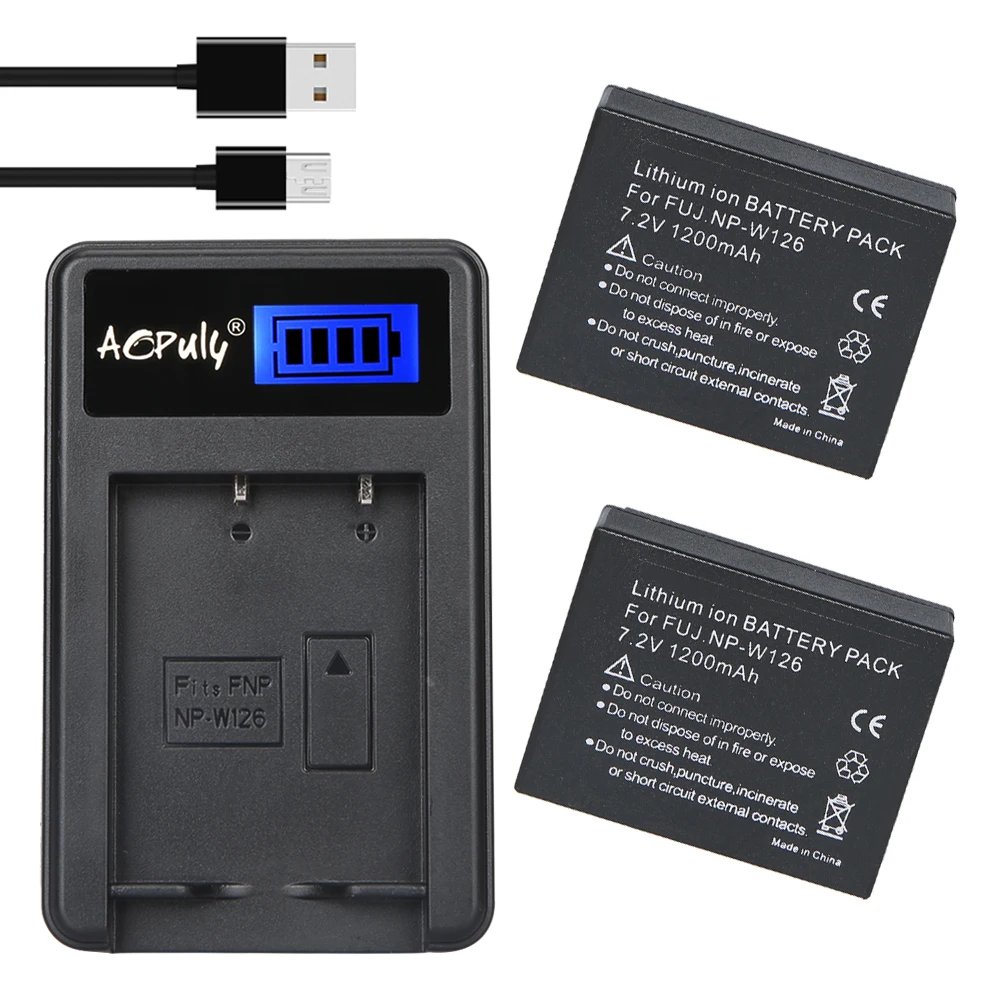 Аккумуляторы AOPULY 2 шт. аккумулятор NP W126 + USB ЖК зарядное устройство для Fuji HS50 HS35 HS33