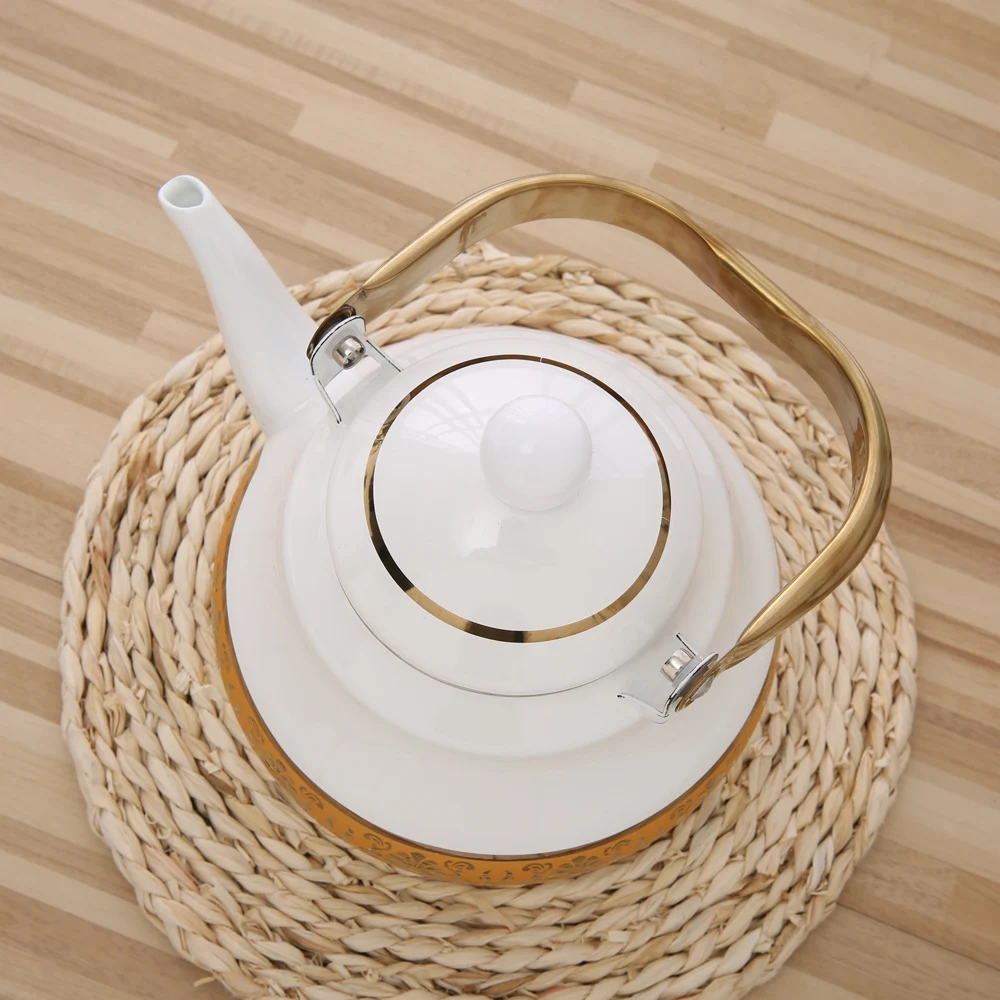 Электромагнитный чайник для воды форменный горшочек с золотой и белой эмалью 2