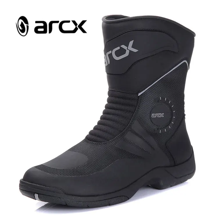 Мужские мотоциклетные ботинки ARCX черные водонепроницаемые до середины икры из