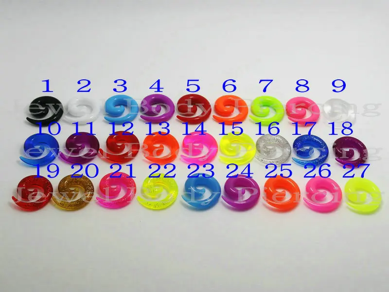 値段 送料無料ボディピアスジュエリーのアクリルミックス27色スパイラル耳テーパーキット耳ゲージ2ミリメートル3ミリメートル4ミリメートル5ミリメートル6ミリメートル8ミリメートル