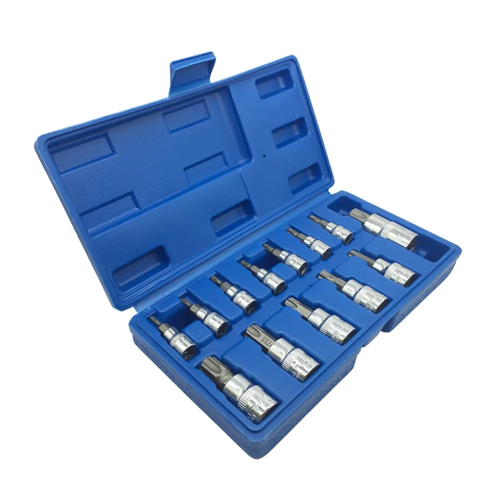 13 шт. Torx биты гнездо гайки наборы 1/" 3/8" и 1/" Привод хром-ванадиевая Сталь T8-T70 торцовые ключи