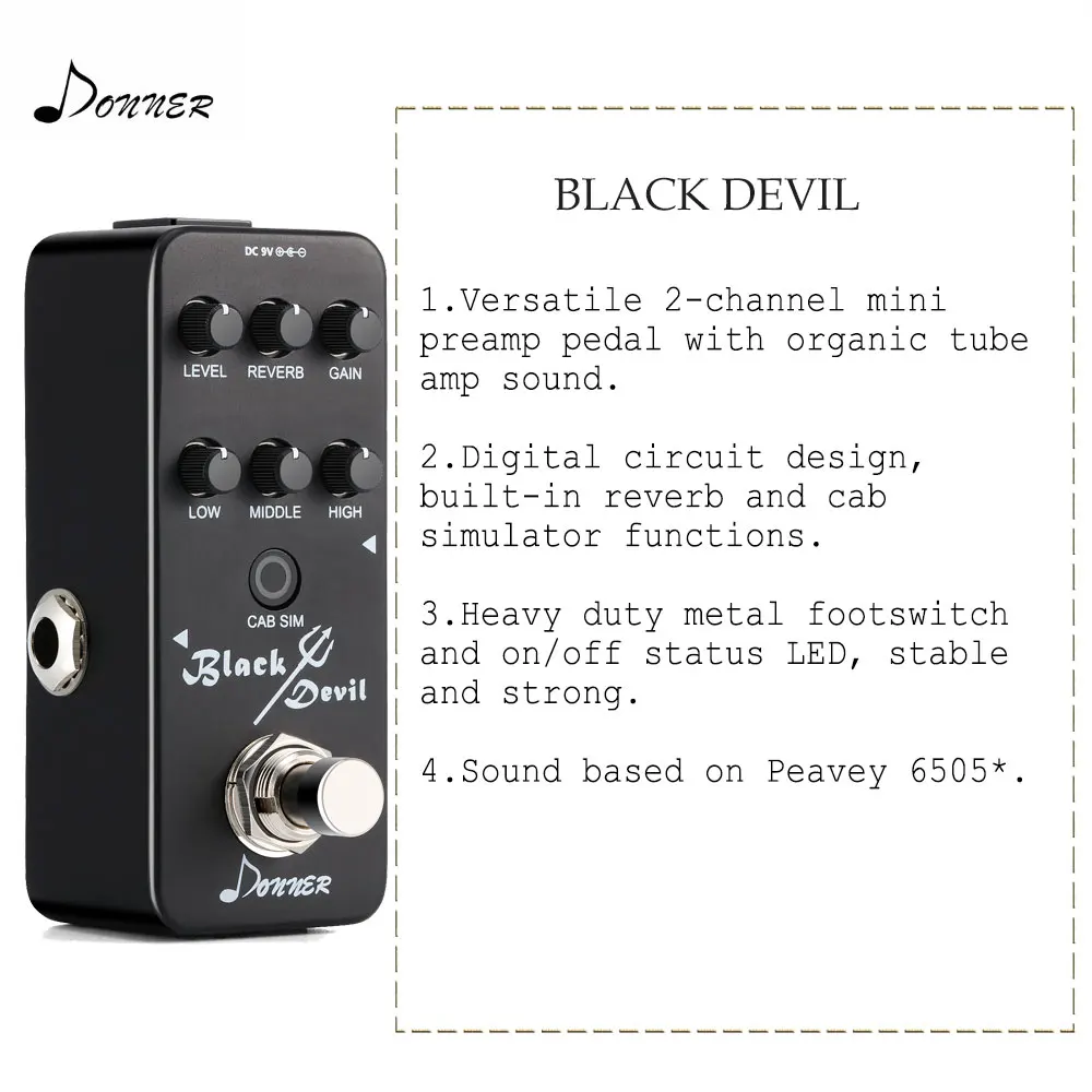 Black Devil Donner цифровой мини предусилитель для гитары педаль эффектов схема предусилителя встроенный реверберации кабина симулятор усилитель звук аксессуары для гитары - Цвет: Black Devil