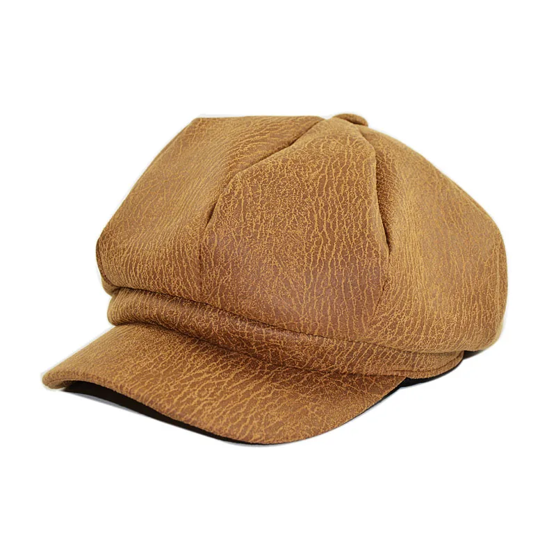 Крутой женский берет из искусственной кожи осенне-зимний Кепка с 8 вставками для