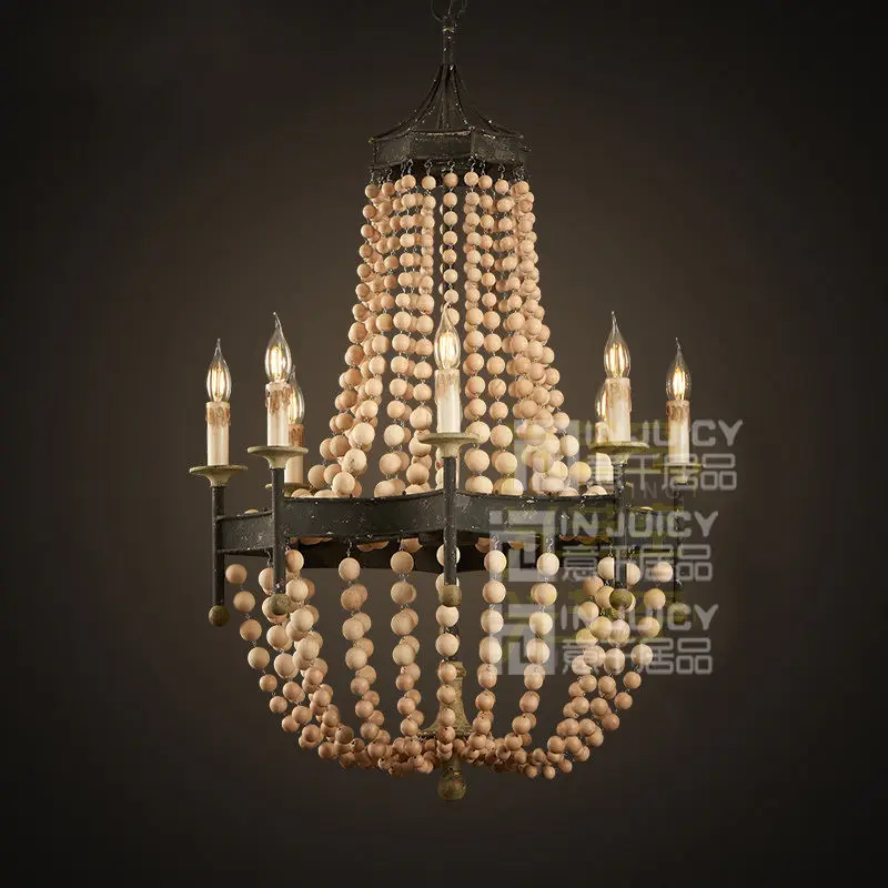 Лофт скандинавские винтажные потолочная лампа edison Droplight деревянные бусины