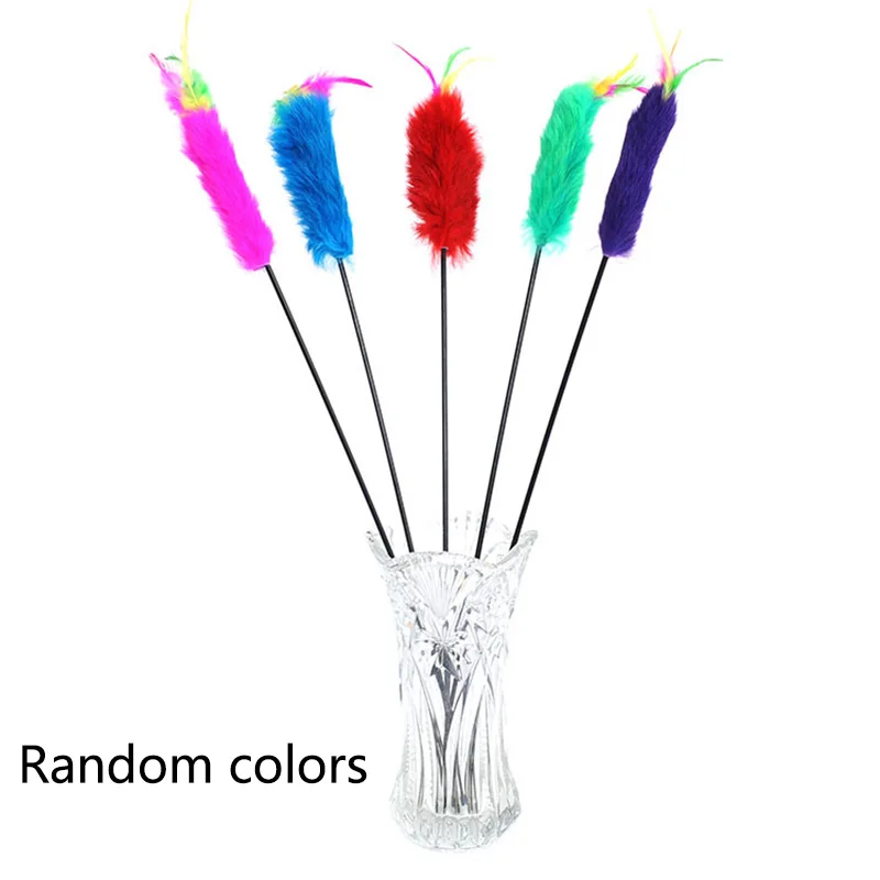 Color Random Распродажа 1 шт цветная ловушка прыгающая тизер палочка кошачья интерактивная игрушка мягкое плюшевое перо забавная игрушка для домашних животных Товары для домашних животных случайный цвет - Цвет: Color Random